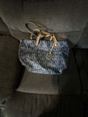 Michael Kors Signature Logo Monogram Canvas Tote Bag in Blue